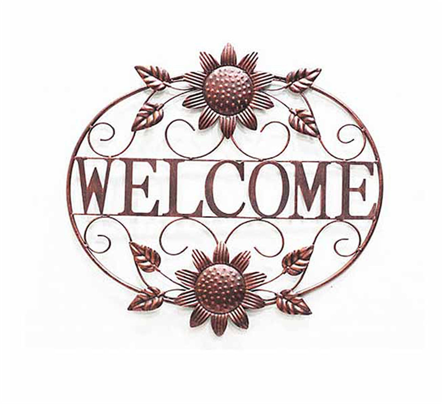 Garden - Welcome Sign With Sunflowers - Bronze coloured metal