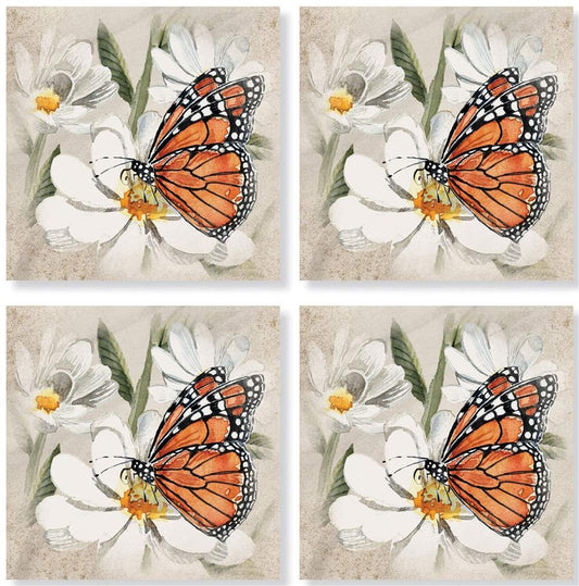 Coasters - Monarch on White Flower
