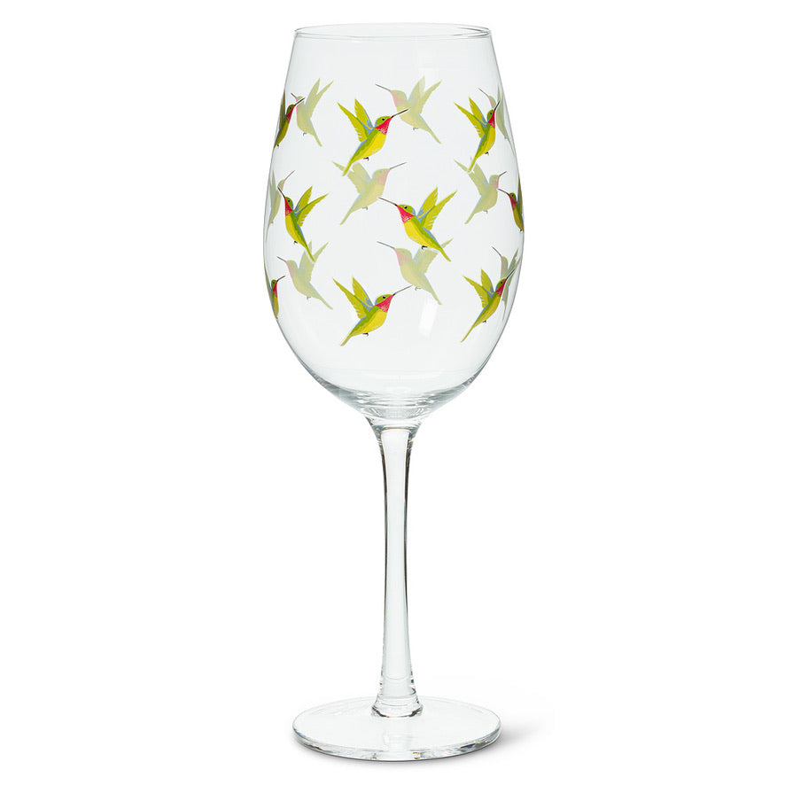 Wine Glass - Hummingbirds