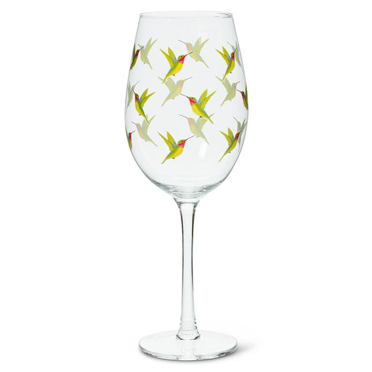 Wine Glass - Hummingbirds