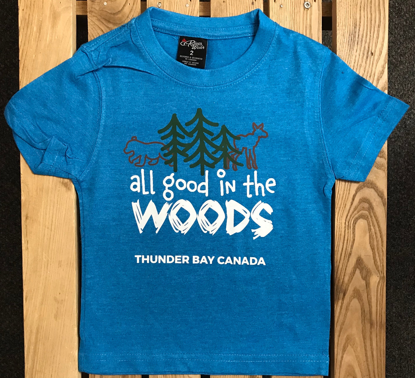 Kid's T-shirt - "All Good in the Woods", Thunder Bay, Canada - Blue