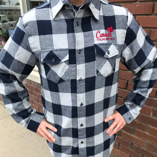 Men's Plaid Lumber Shirt - "Thunder Bay, Canada" - Navy Check