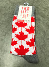 Two Left Feet Socks- Maple Leaf - White/Red